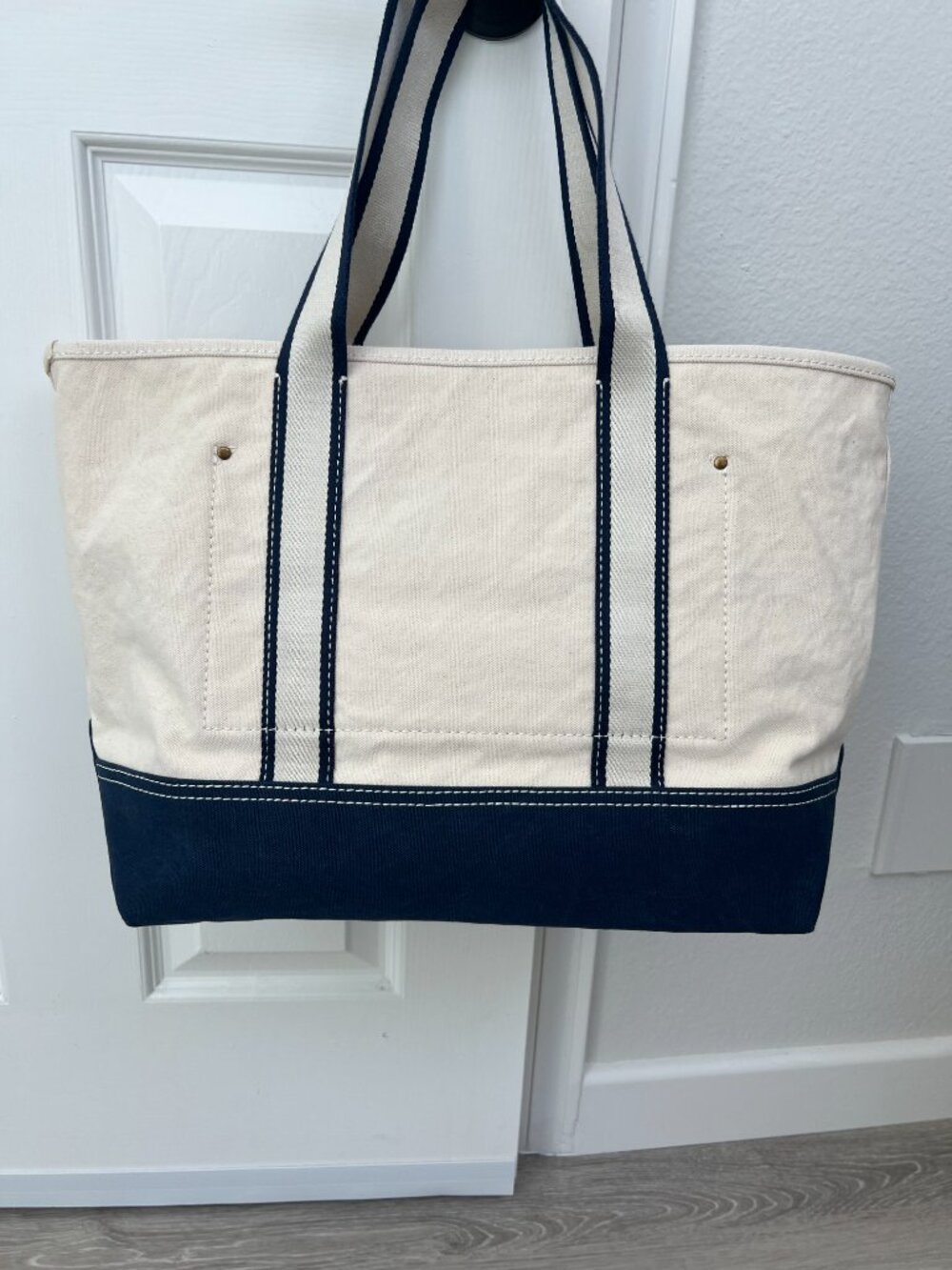 J. Crew medium navy/natural cotton/canvas Montauk tote (NWT) - Picture 3 of 8